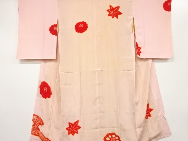 JAPANESE KIMONO / ANTIQUE JUBAN / SILK / SHIBORI / EGASUMI & KIKU & MAPLE